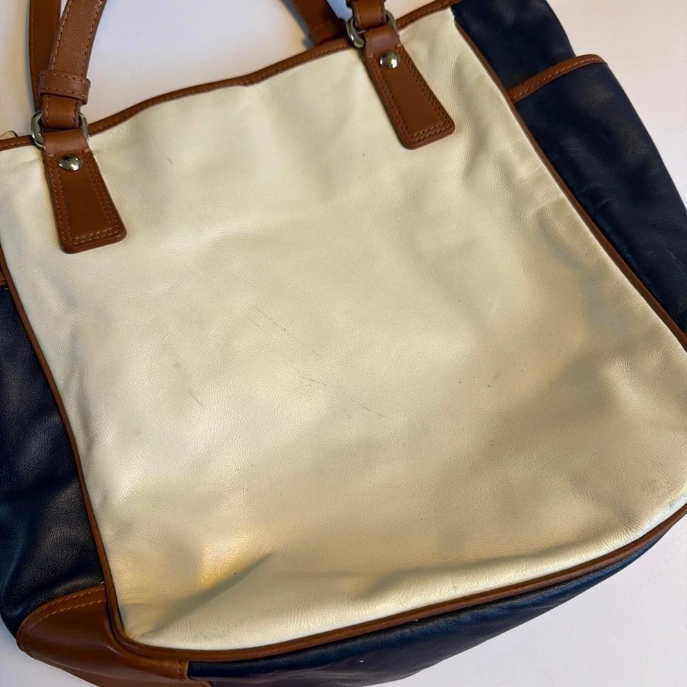 Coach Legacy Park Leather Tote A1376-F23683 White Navy Brown Purse